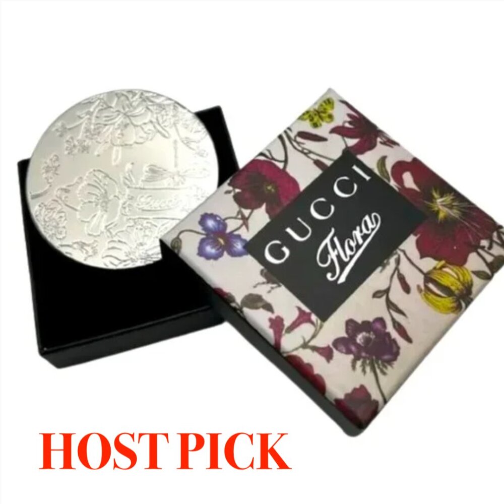 NIB Gucci Mirror with Box Silver Flowers Embossed Gucci Flora - Picture 1 of 10